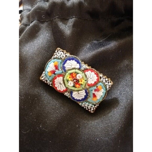 VTG Venetian Micro mosaic pin ITALY 1910-1930 Glass Art Brooch Antique Chic - Picture 1 of 12